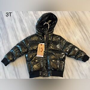 NWT 3T Appaman Glossy Glitter Black Puffer Hooded Winter Jacket